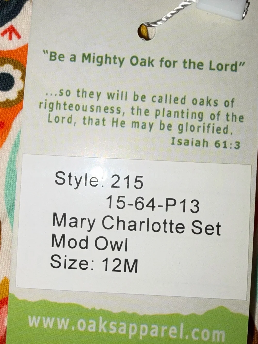 The Oaks Mary Charlotte Mod Owl long sleeve blouse and bloomers sz 12 months NWT